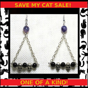 Skull & Black Gemstone Earrings #535